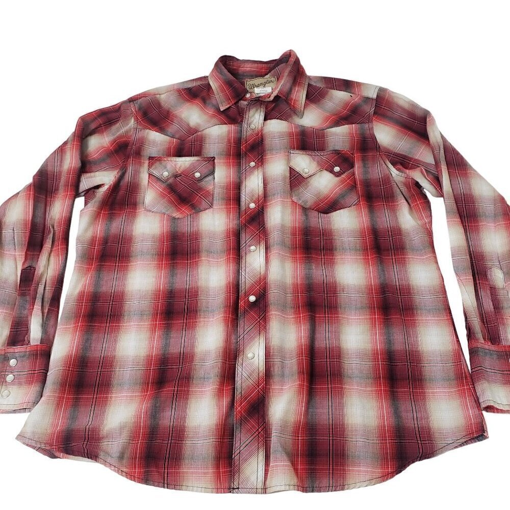Wrangler Plaid Shirt Pearl Snap Cowboy Rodeo Western Ranch Mens Size Large